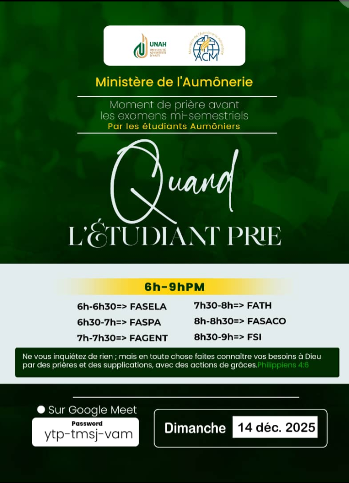 Moment de prière avant les examens mi-semestriels